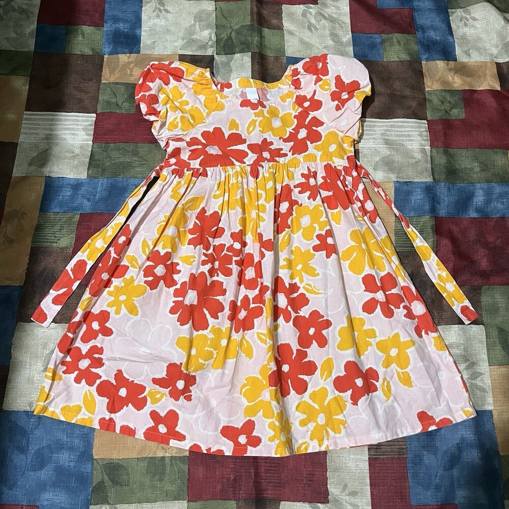 Harper Canyon Retro Yellow Orange Red Flower Puff Sleeve Tie Dress Size 7 Groovy